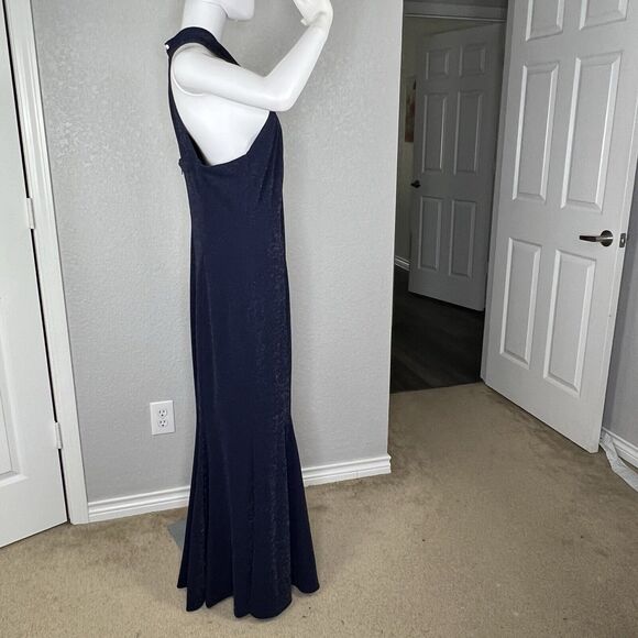 Tahari ASL Size 16 Formal Gown Navy Metallic Sparkle Sleeveless Long Maxi - Picture 5 of 9
